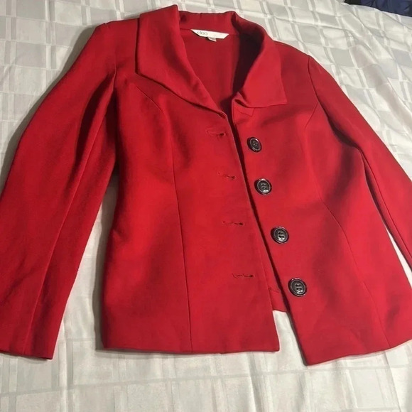 Cleo red pea coat ,SM, single breasted,career,winter,Xmas red,closet staple,EC - Picture 1 of 17